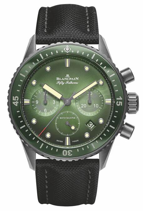 Replica Blancpain Fifty Fathoms Bathyscaphe Chronograph Flyback Green Dial Watch 5200-0153-B52A